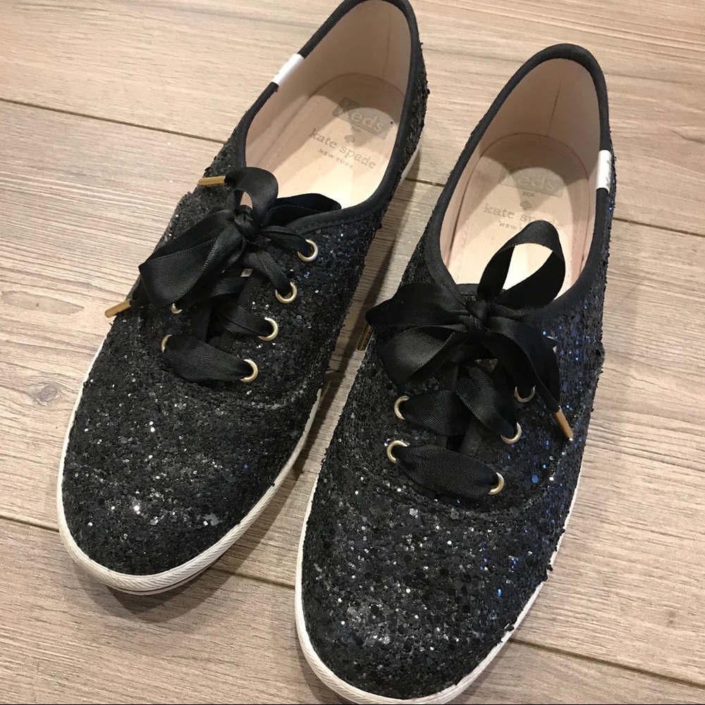 Kate Spade Black Glitter Sequin Keds - Size 7.5